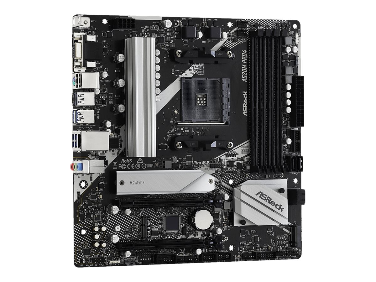 ASRock A520M Pro4 - Motherboard - micro ATX - Socket AM4 - AMD A520 Chipsatz - USB-C Gen1, USB 3.2 Gen 1 - Gigabit LAN - Onboard-Grafik (CPU erforderlich)