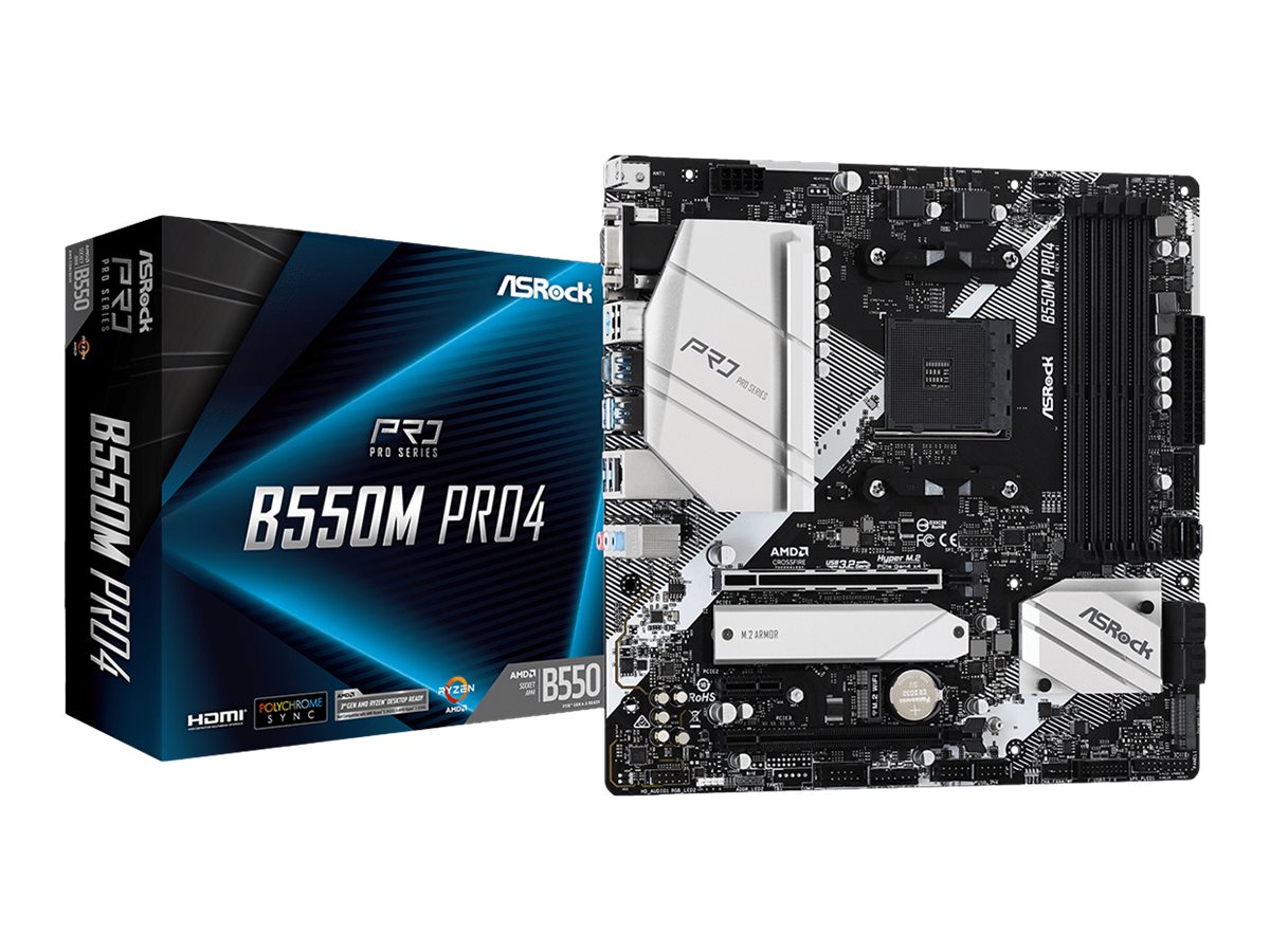 ASRock B550M Pro4 - Motherboard - micro ATX - Socket AM4 - AMD B550 Chipsatz - USB-C Gen2, USB 3.2 Gen 1, USB 3.2 Gen 2 - Gigabit LAN - Onboard-Grafik (CPU erforderlich)