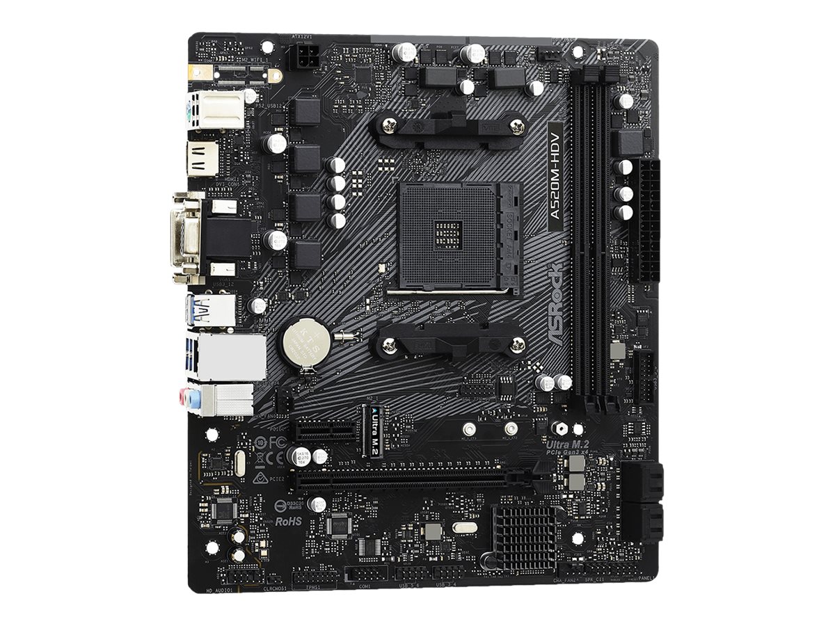 ASRock A520M-HDV - Motherboard - micro ATX - Socket AM4 - AMD A520 Chipsatz - USB 3.2 Gen 1 - Gigabit LAN - Onboard-Grafik (CPU erforderlich)