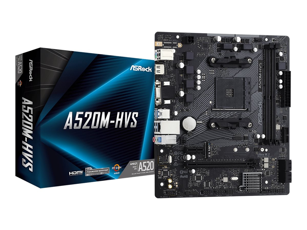 ASRock A520M-HVS - Motherboard - micro ATX - Socket AM4 - AMD A520 Chipsatz - USB 3.2 Gen 1 - Gigabit LAN - Onboard-Grafik (CPU erforderlich)