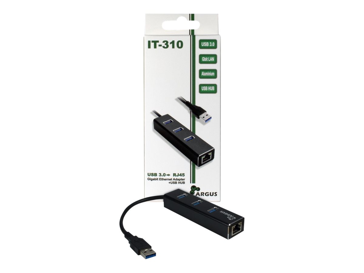 Inter-Tech Argus IT-310 - Hub - 3 x SuperSpeed USB 3.0 + 1 x 10/100/1000