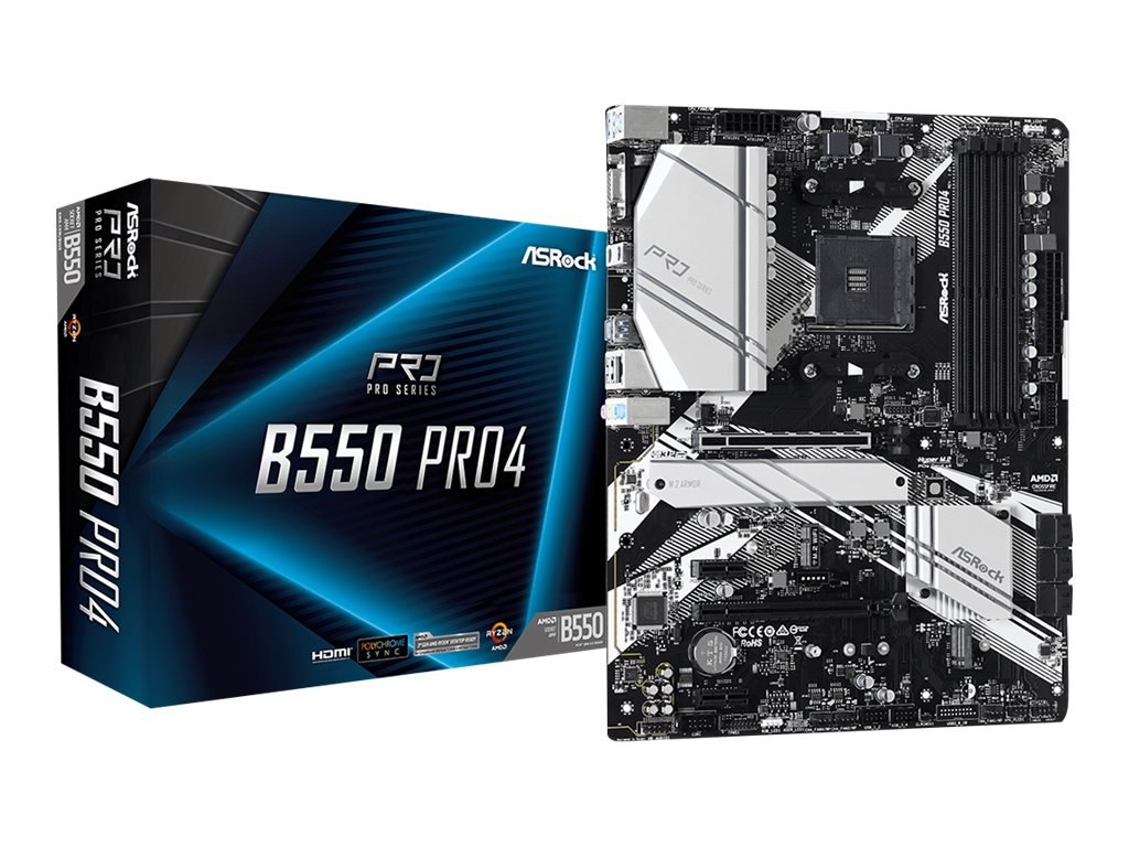 ASRock B550 Pro4 - Motherboard - ATX - Socket AM4 - AMD B550 Chipsatz - USB-C Gen2, USB 3.2 Gen 1, USB 3.2 Gen 2 - Gigabit LAN - Onboard-Grafik (CPU erforderlich)