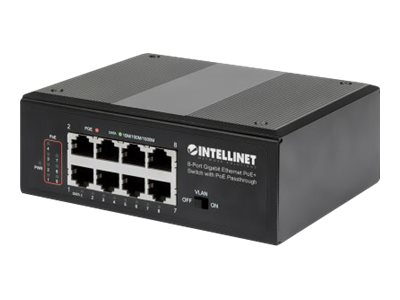 Intellinet PoE-Powered 8-Port Gigabit Ethernet PoE+ Industrial Switch with PoE Passthrough - Switch - unmanaged - 8 x 10/100/1000 (PoE+)