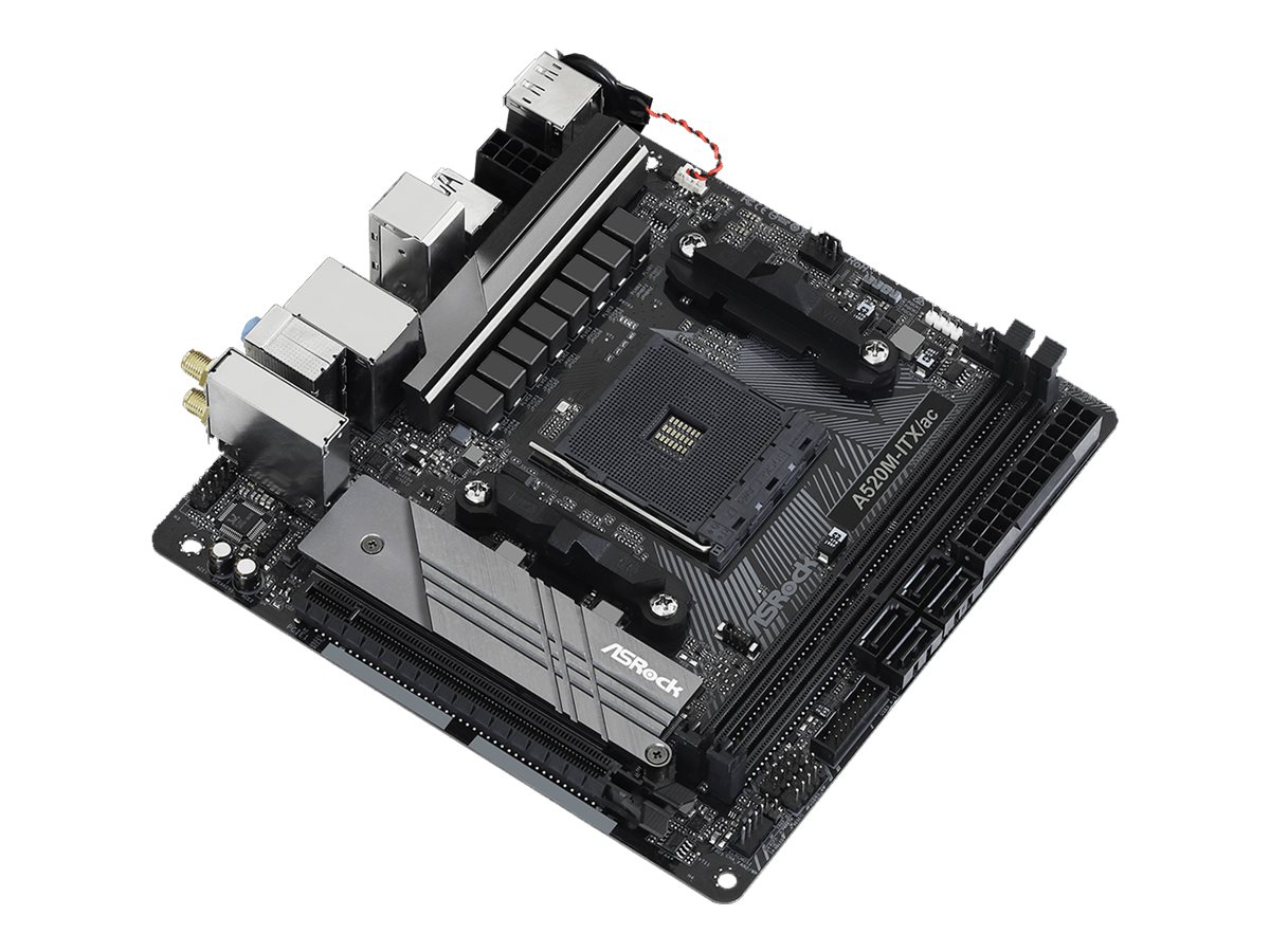 ASRock A520M-ITX/ac - Motherboard - Mini-ITX - Socket AM4 - AMD A520 Chipsatz - USB-C Gen1, USB 3.2 Gen 1 - Gigabit LAN, Wi-Fi, Bluetooth - Onboard-Grafik (CPU erforderlich)