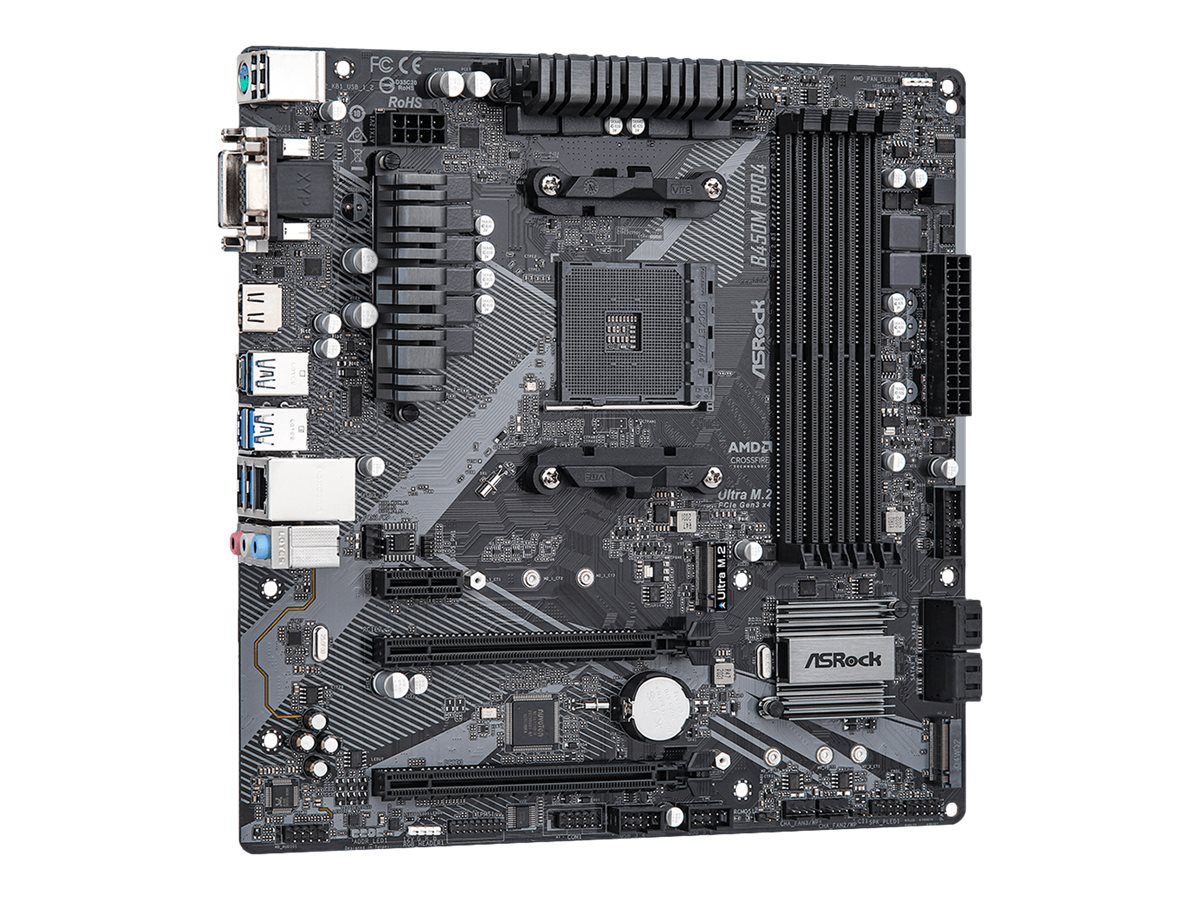 ASRock B450M Pro4 R2.0 - Motherboard - micro ATX - Socket AM4 - AMD B450 Chipsatz - USB-C Gen2, USB 3.2 Gen 1, USB 3.2 Gen 2 - Gigabit LAN - Onboard-Grafik (CPU erforderlich)