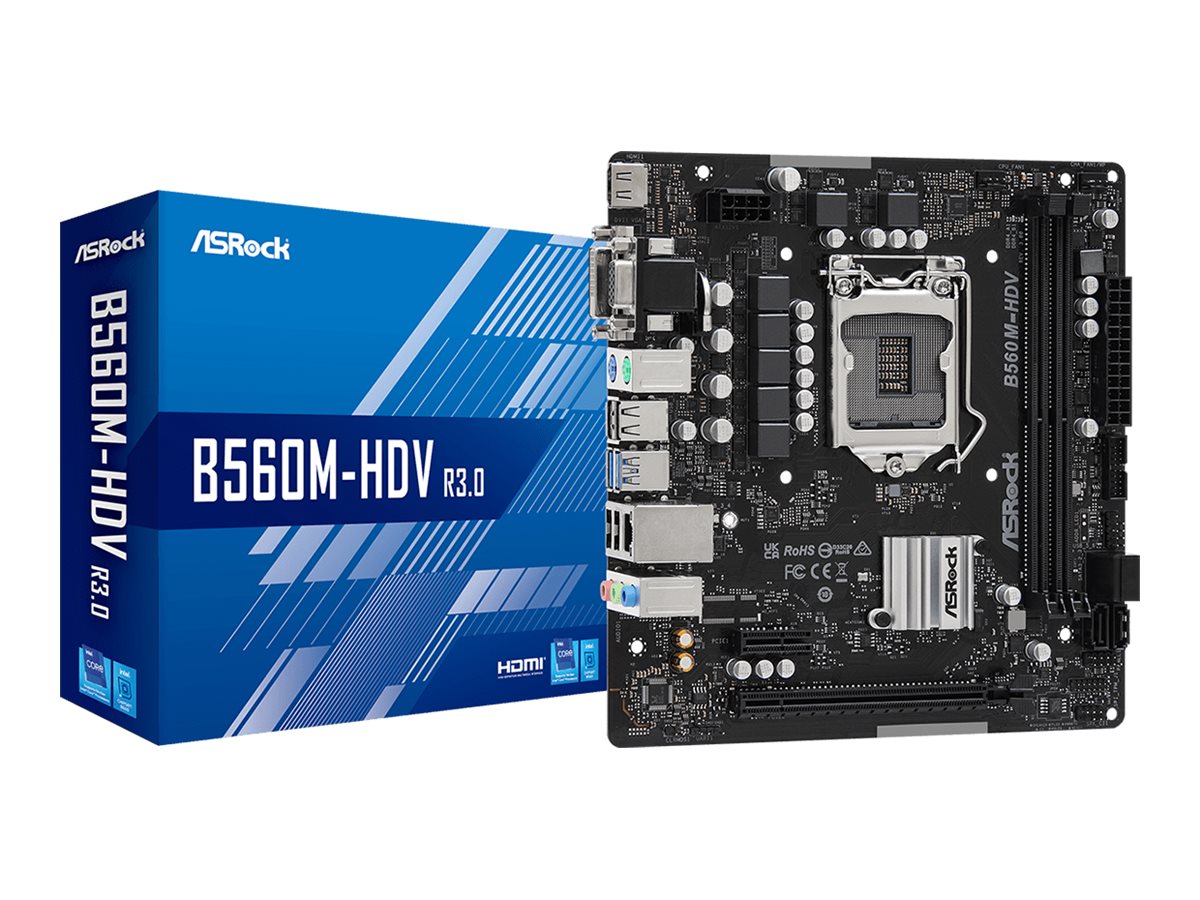 ASRock B560M-HDV R3.0 - Motherboard - micro ATX - LGA1200-Sockel - B560 Chipsatz - USB 3.2 Gen 1 - Gigabit LAN - Onboard-Grafik (CPU erforderlich)