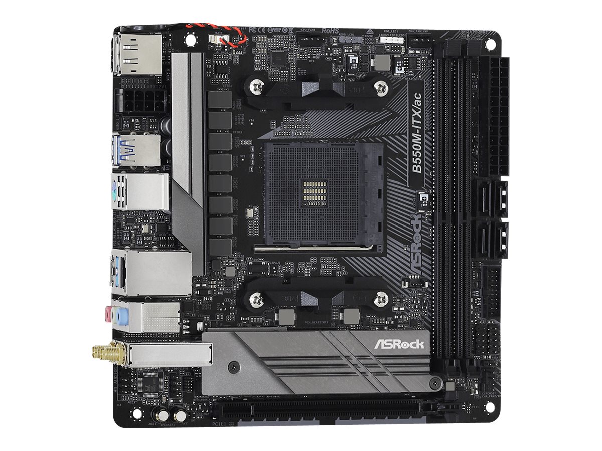 ASRock B550M-ITX/ac - Motherboard - Mini-ITX - Socket AM4 - AMD B550 Chipsatz - USB-C Gen1, USB 3.2 Gen 1 - Bluetooth, Gigabit LAN, Wi-Fi - Onboard-Grafik (CPU erforderlich)