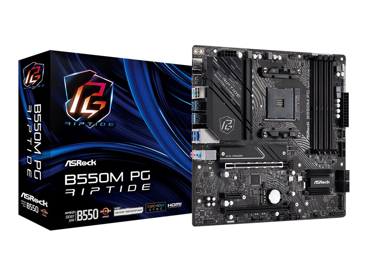 ASRock B550M PG Riptide - Motherboard - micro ATX - Socket AM4 - AMD B550 Chipsatz - USB-C Gen2, USB-C Gen1, USB 3.2 Gen 1, USB 3.2 Gen 2 - 2.5 Gigabit LAN - Onboard-Grafik (CPU erforderlich)