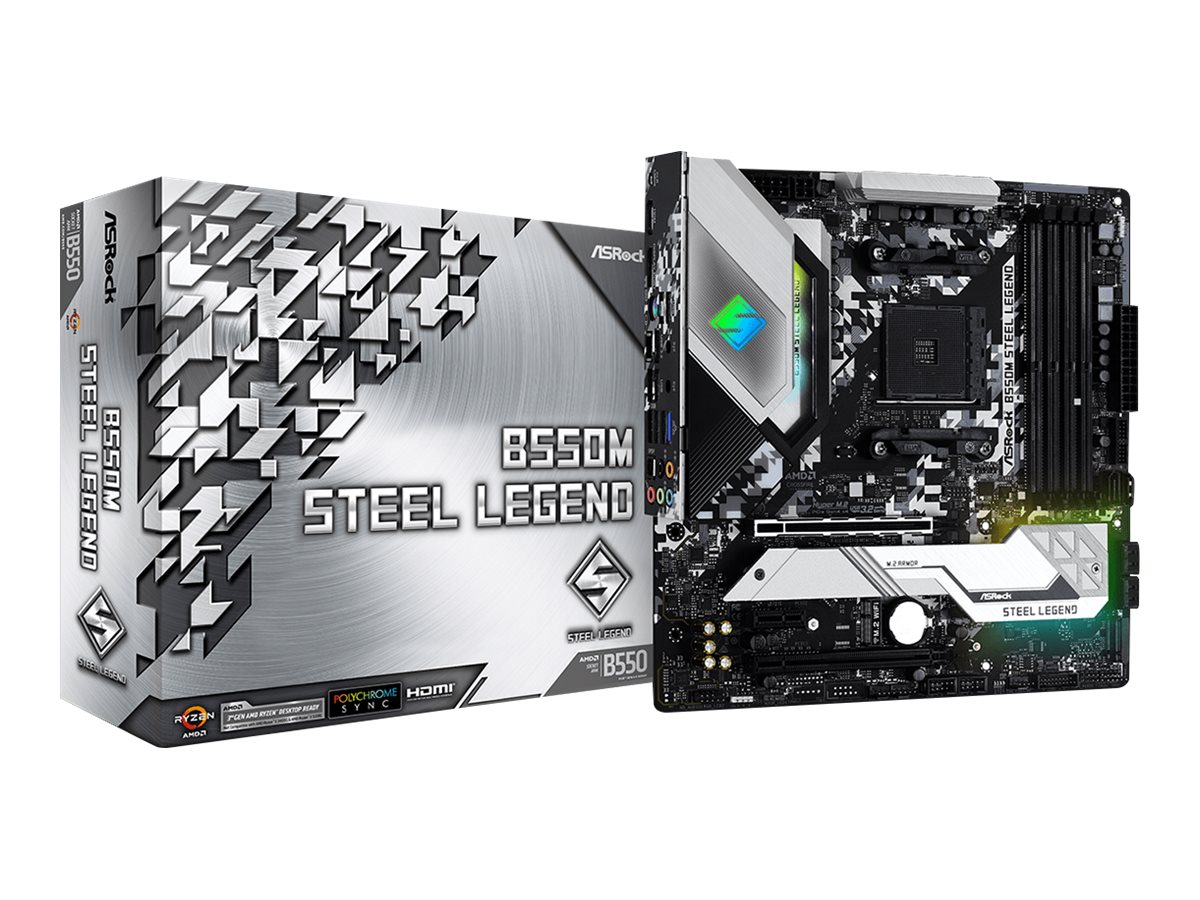 ASRock B550M Steel Legend - Motherboard - micro ATX - Socket AM4 - AMD B550 Chipsatz - USB-C Gen2, USB 3.2 Gen 1, USB 3.2 Gen 2 - 2.5 Gigabit LAN - Onboard-Grafik (CPU erforderlich)