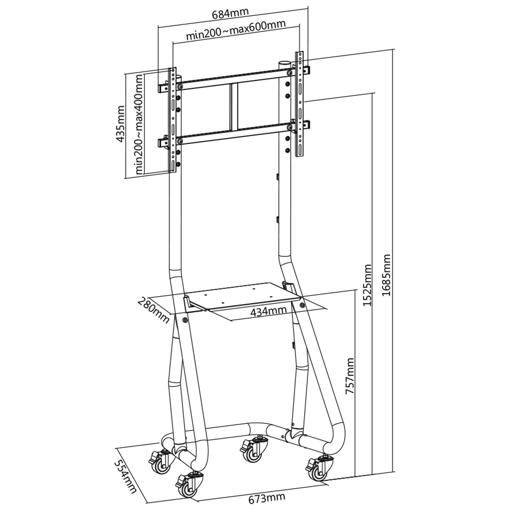 InLine Wagen - für LCD-Display - Kunststoff, Aluminium, Stahl - mattschwarz - Bildschirmgröße: 94-203 cm (37"-80")