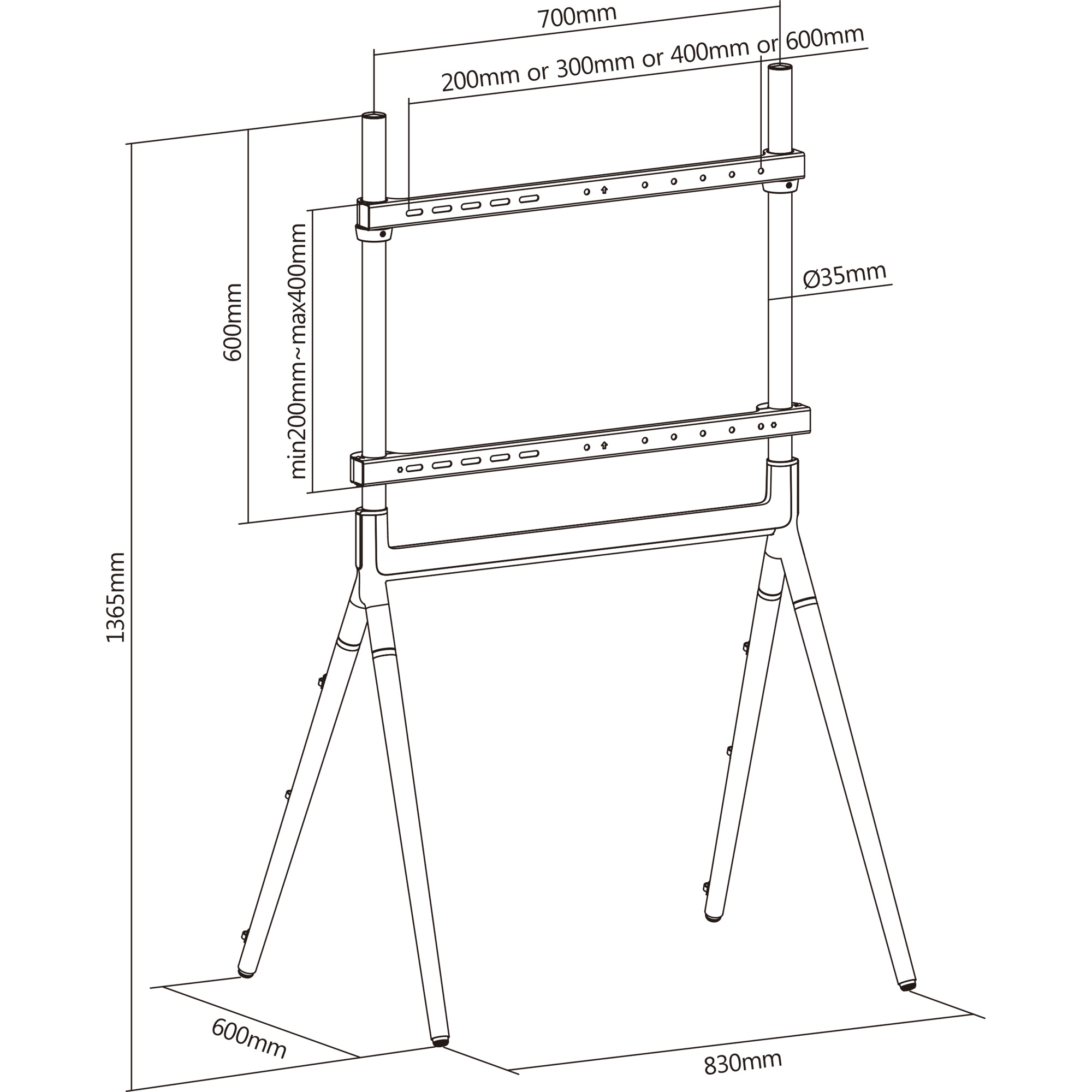 InLine woodstand Studio TV-Standfuß - für LED-TV 49"-70" (124-178cm) - max. 40kg - Schwarz - Metall - Schwarz - Metall - Walnuss - Holz